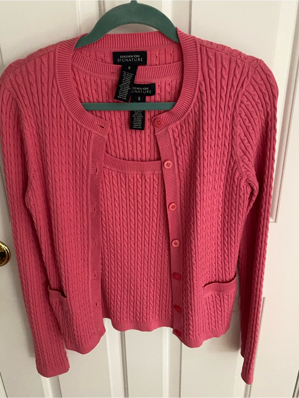 Jones New York Pink Cable-Knit Cardigan & Shell Set